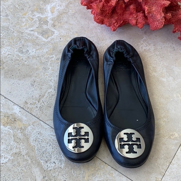 Tory Burch Black Reva Ballet Flats Silver HW - 8 - Picture 2 of 8